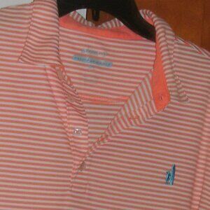 Johnnie-O Prep-formance Polo Shirt Orange White Striped Surfer Logo size XL